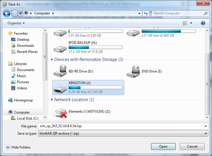 Save Driver to Removable Media
